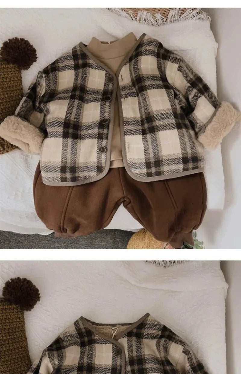 Manteau Enfant en Laine à Carreaux Peluche