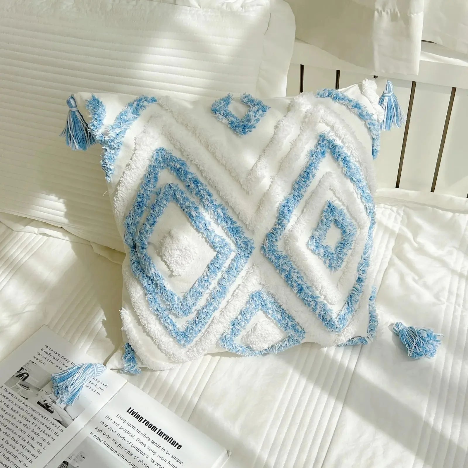 Housse de Coussin Bohème Capitonnée à Franges