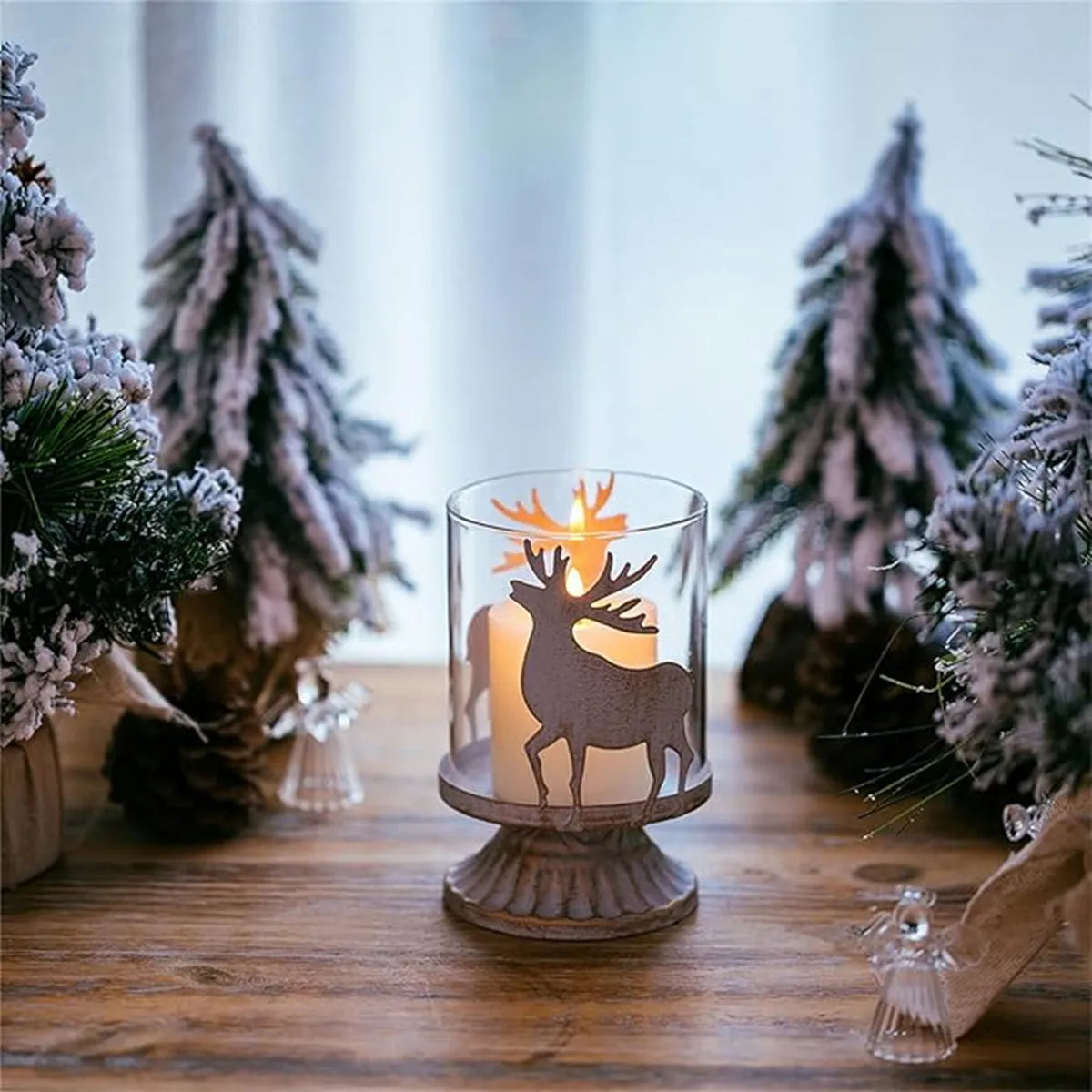 Bougeoir de Noël Élan et Sapin en Verre