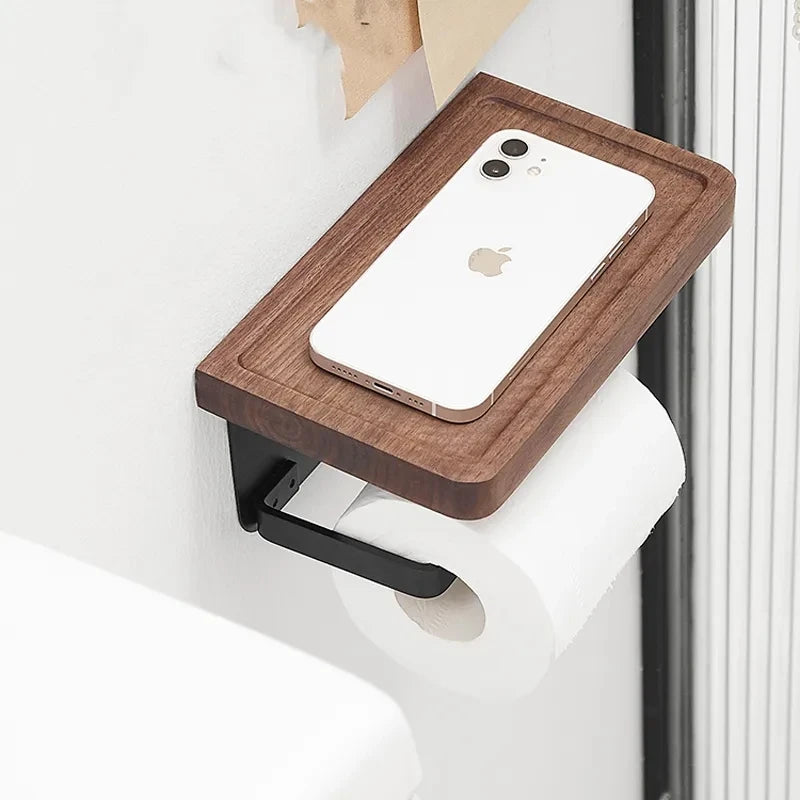 Porte-Papier Toilette Mural avec Étagère - Noir Mat