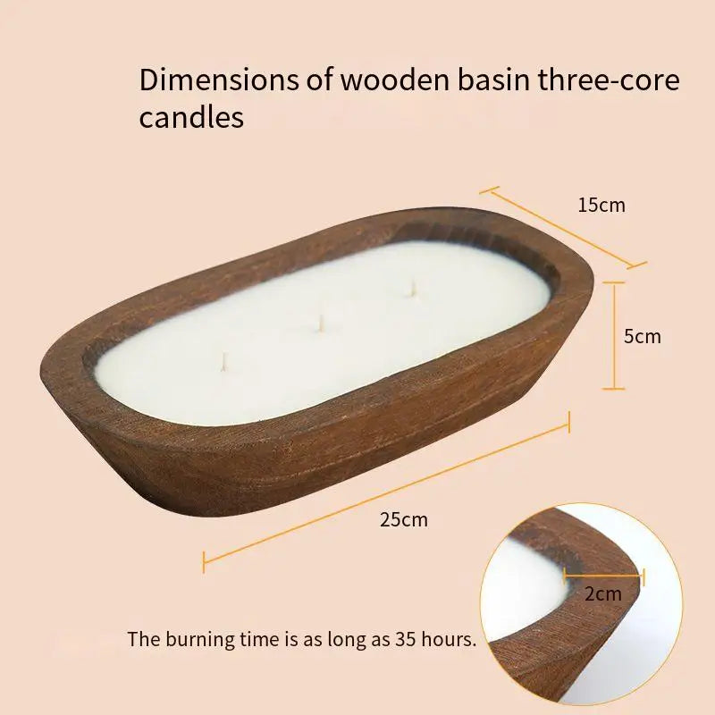 Bougie Parfumée Triple Mèche - Coupelle en Bois Naturel