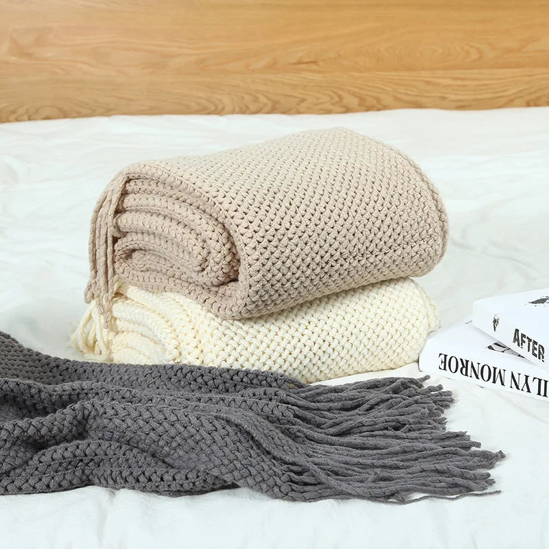 Jeté Tricoté Torsadé Kaki - Style Farmhouse Jacquard