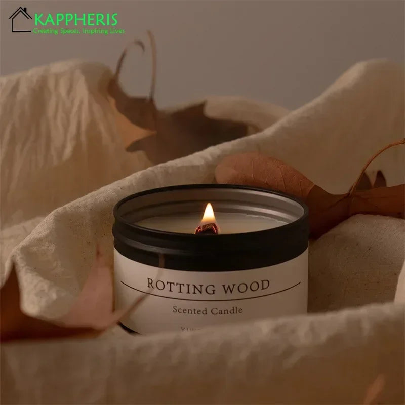 Bougie Parfumée Boîte Métal Noire Mèche Bois
