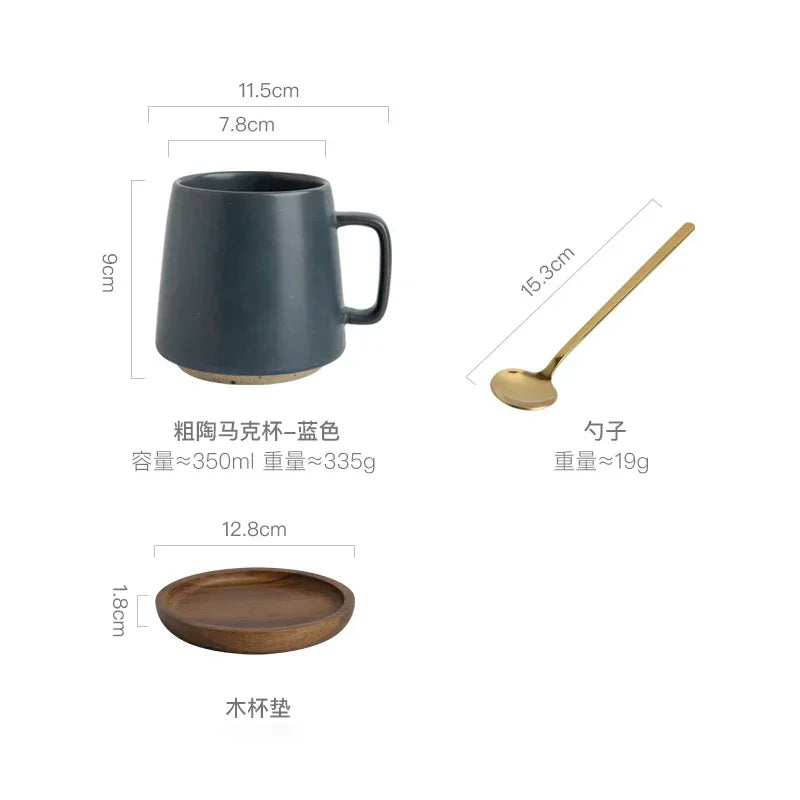 Tasse en Céramique Rétro avec Sous-Verre en Bois