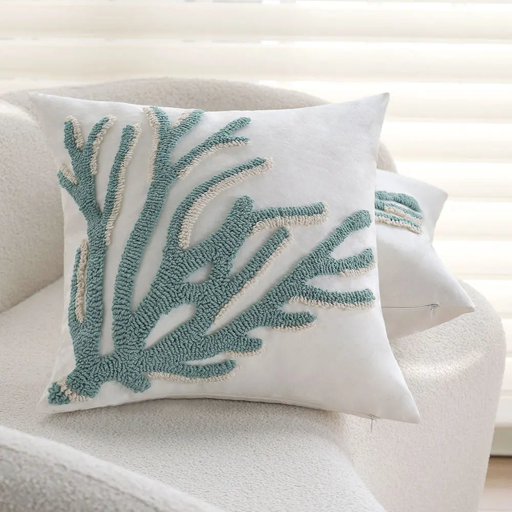 Housse de Coussin Capitonnée Motif Coquillage - Esprit Bord de Mer