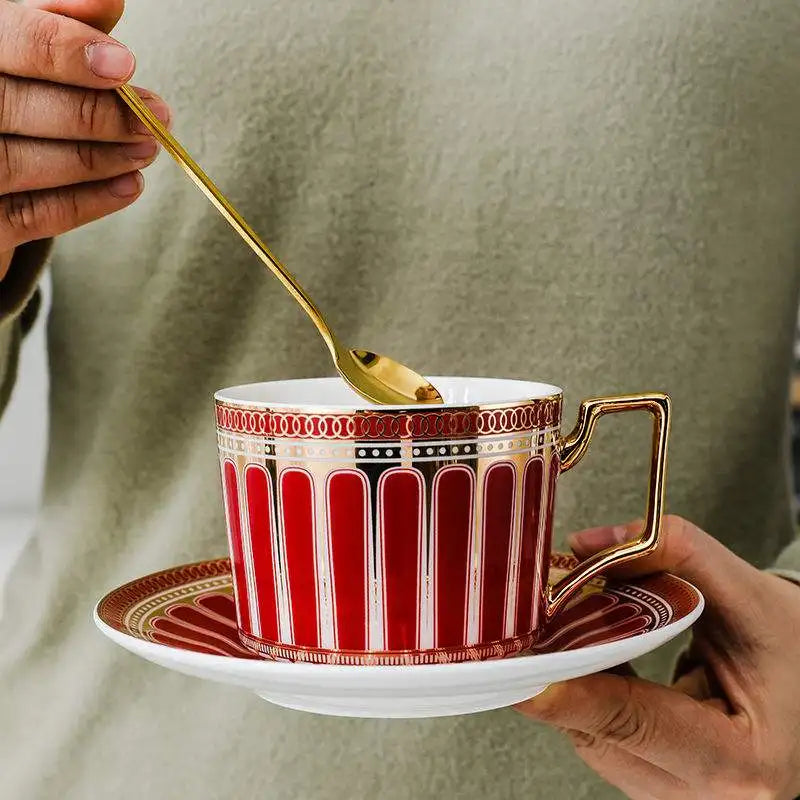 Tasse à Café Céramique Florale Anse Dorée