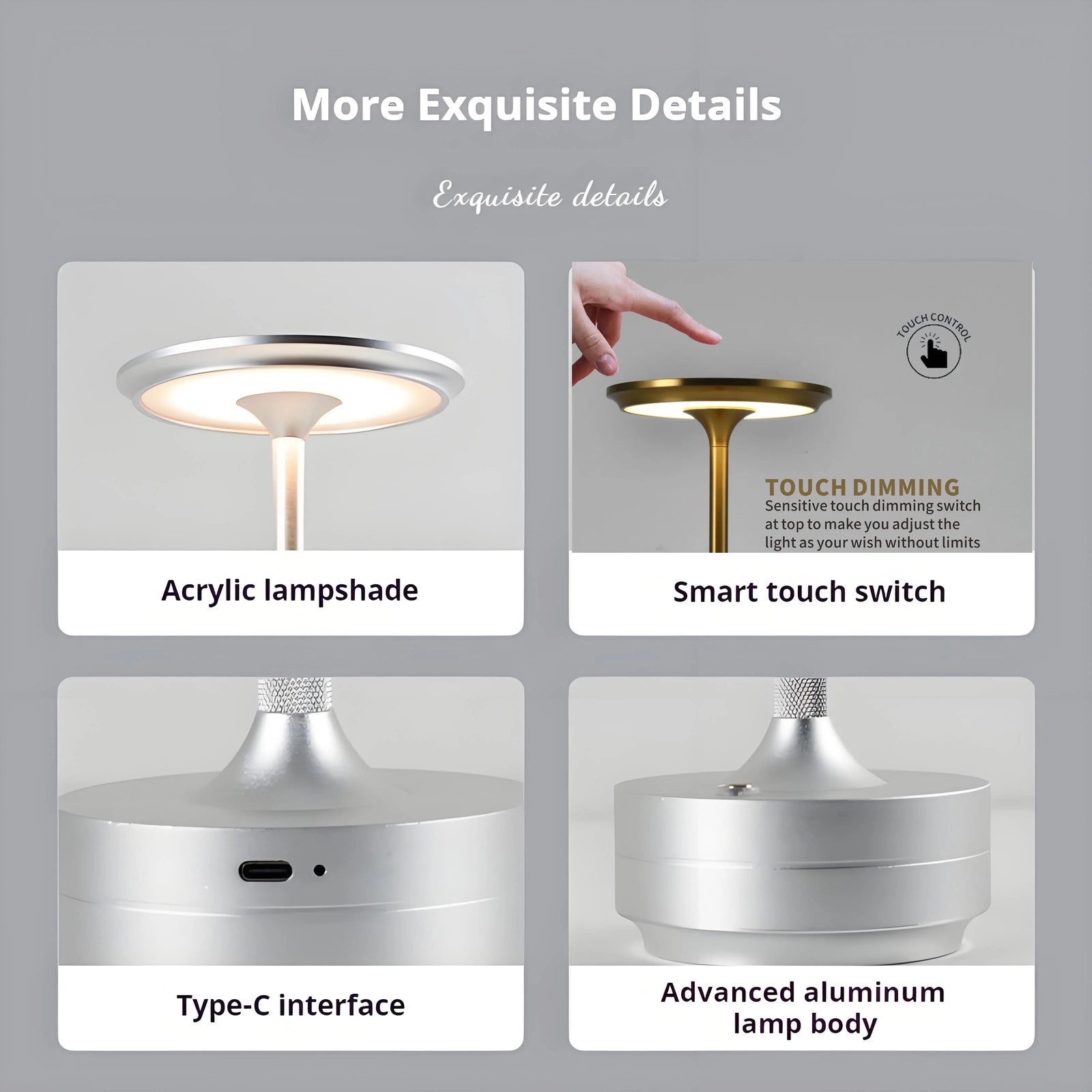 Lampe de Table Sans Fil Tactile Rechargeable Style Rétro