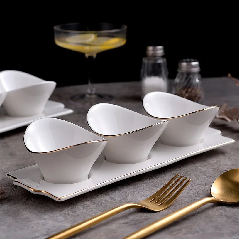 Ensemble Bols en Céramique Forme Lingot Blanc