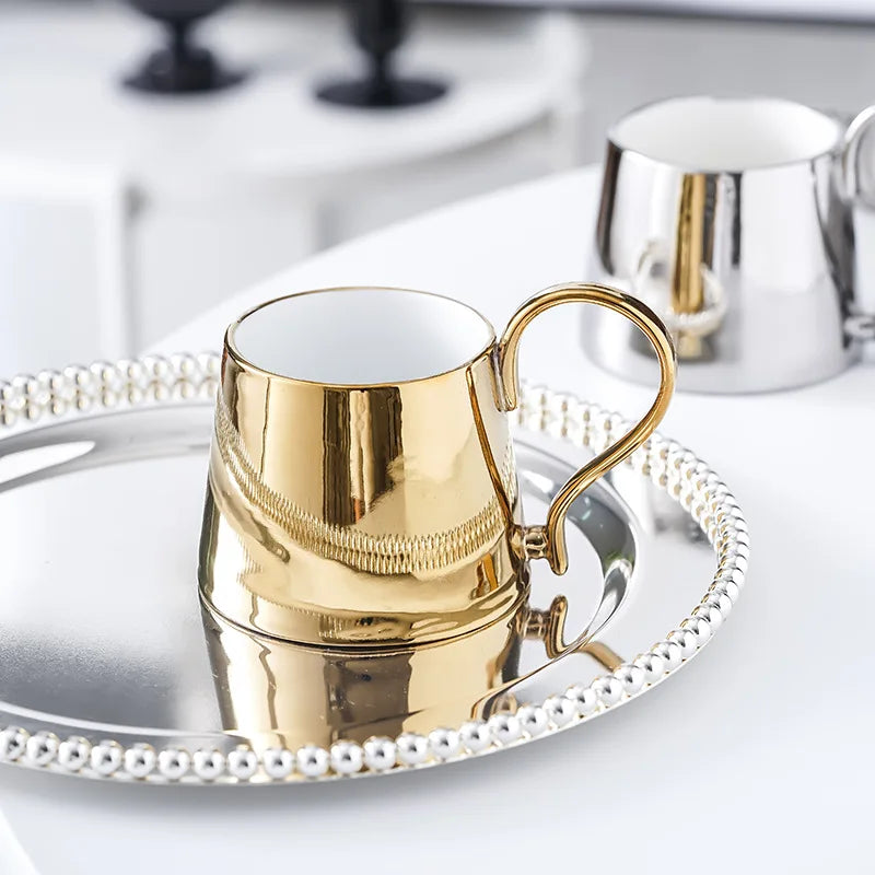 Tasse en Céramique Or et Argent Style Nordique Résistante Chaleur