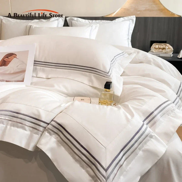 Parure de Lit Coton Luxe Style Hôtelier Brodée