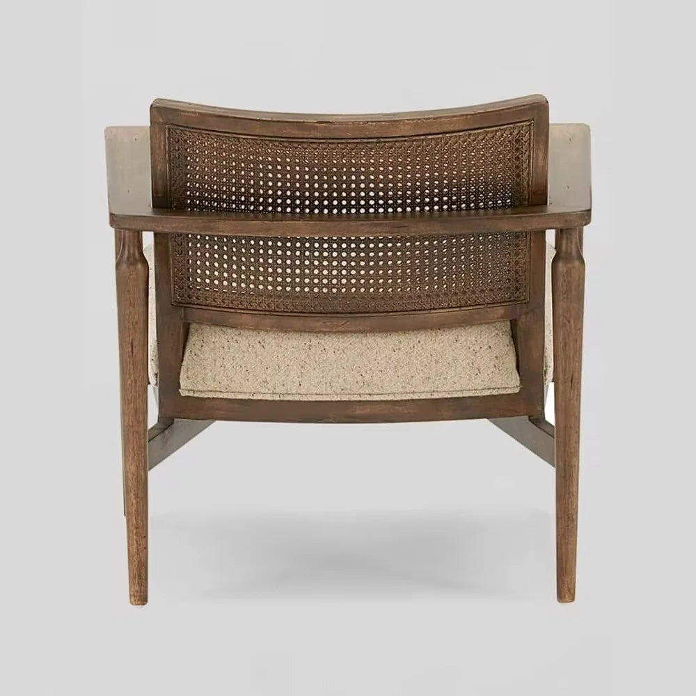 Wabi-Sabi Rattan Armchair – Vintage Wood & Cane Accent Chair
