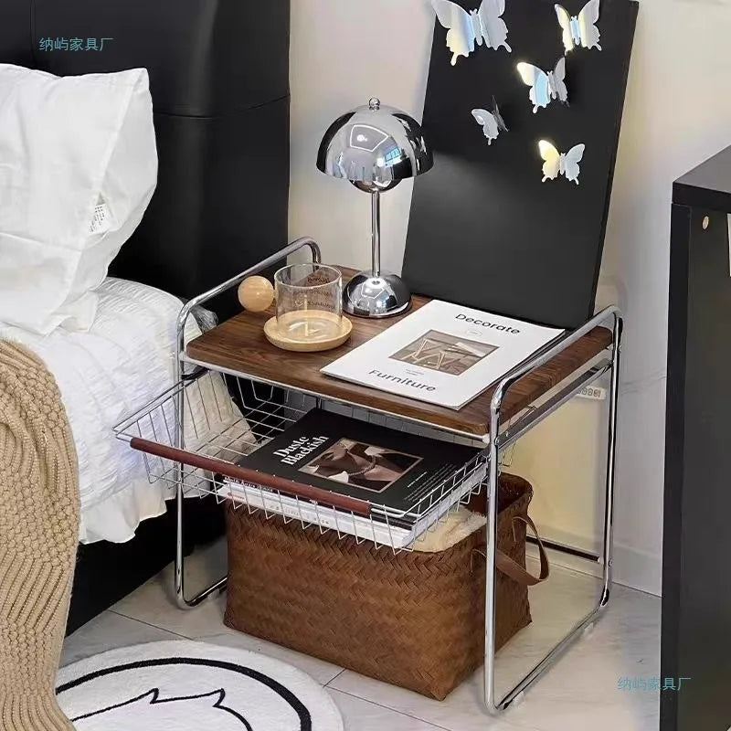 Cream Metal-Frame Side Table – Storage Coffee & Bedside Table