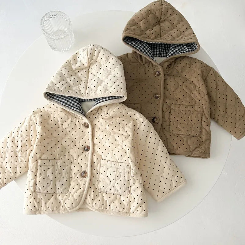 Manteau Enfant Matelassé à Capuche à Pois