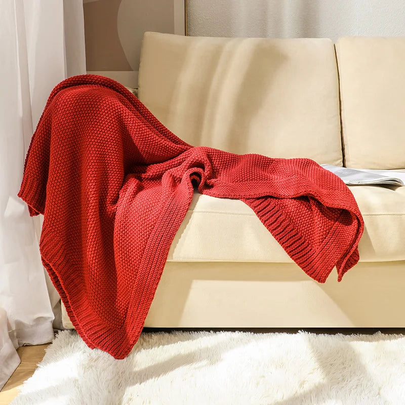 Jeté en Tricot Jacquard - Motif Carreaux Cosy