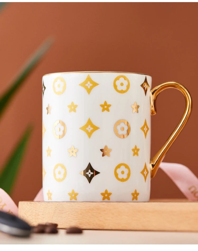 Tasse à Café en Céramique Dorée Peinte Main