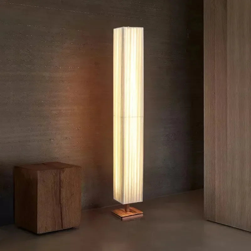 Lampe sur Pied Bois et Tissu - Veilleuse Décorative LED