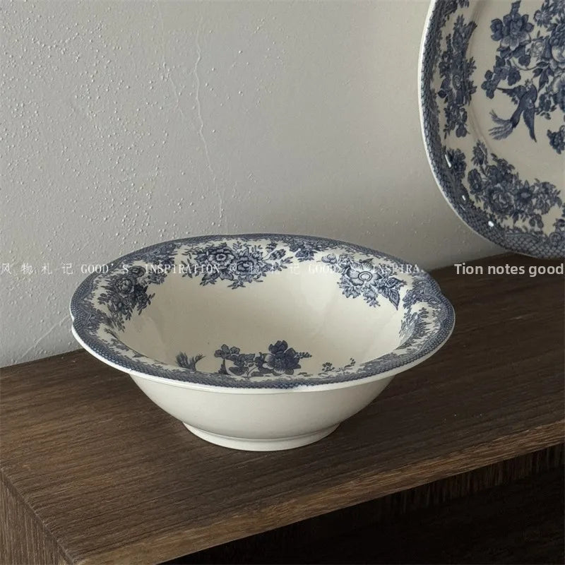 Service de Table Céramique Motif Floral Bleu Vintage