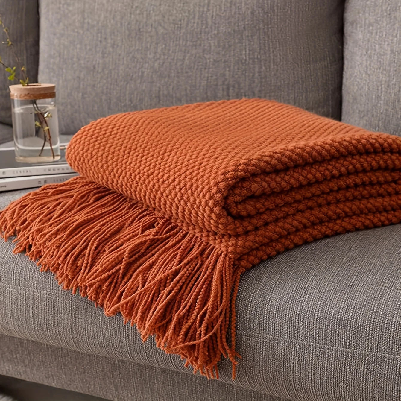 Jeté en Tricot à Pompons - Ton Morandi Orange