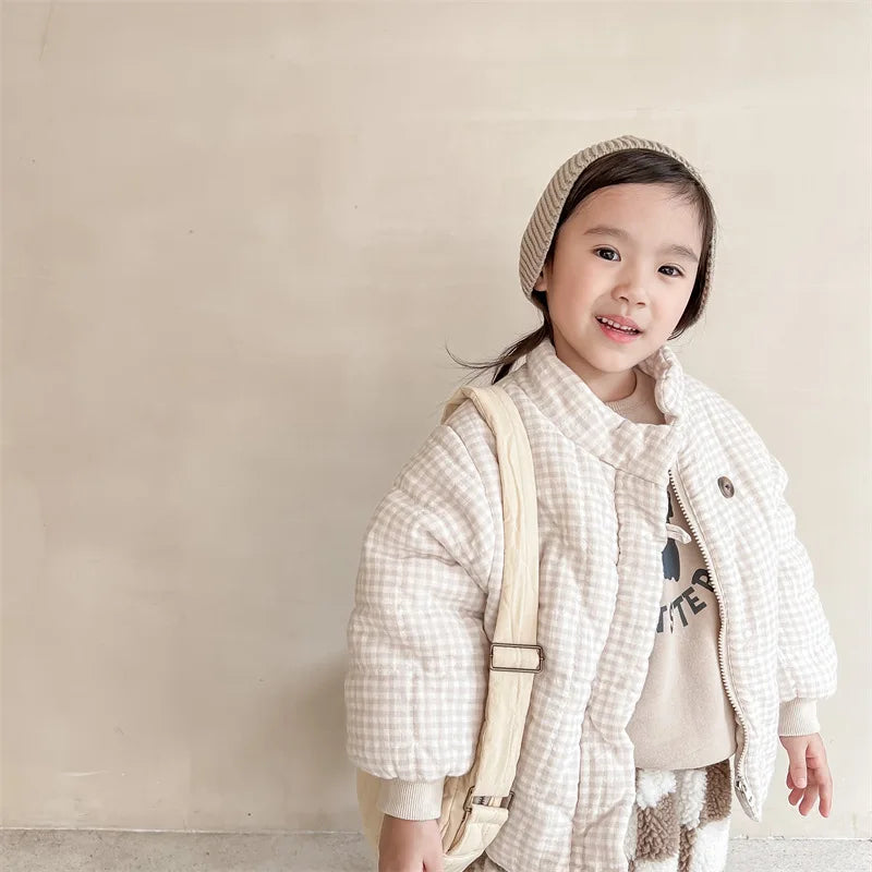 Manteau Enfant à Carreaux Doublure Polaire