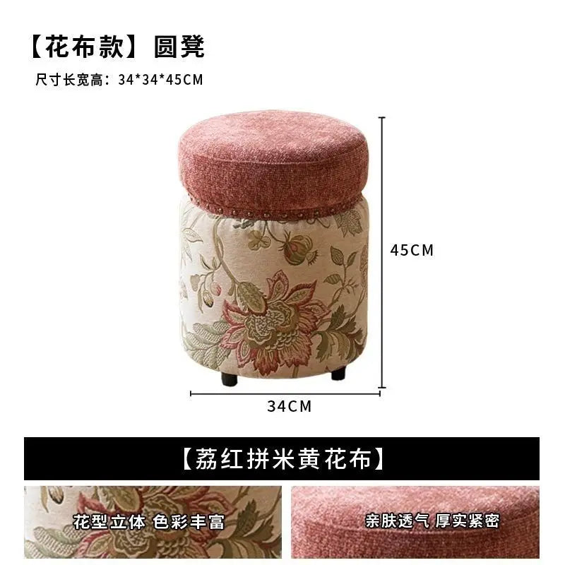 Tabouret Rond Capitonné - Style Chinois Moderne