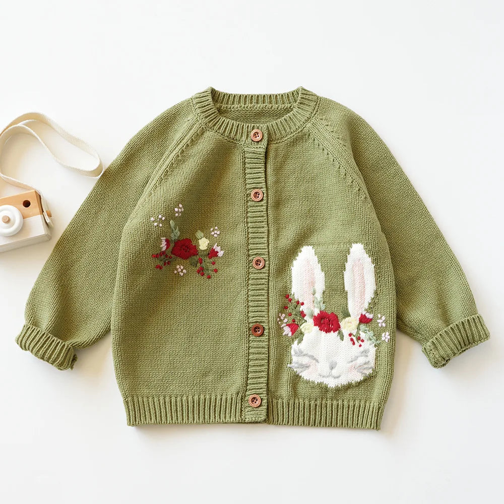 Cardigan Fille Brodé Motif Champignon