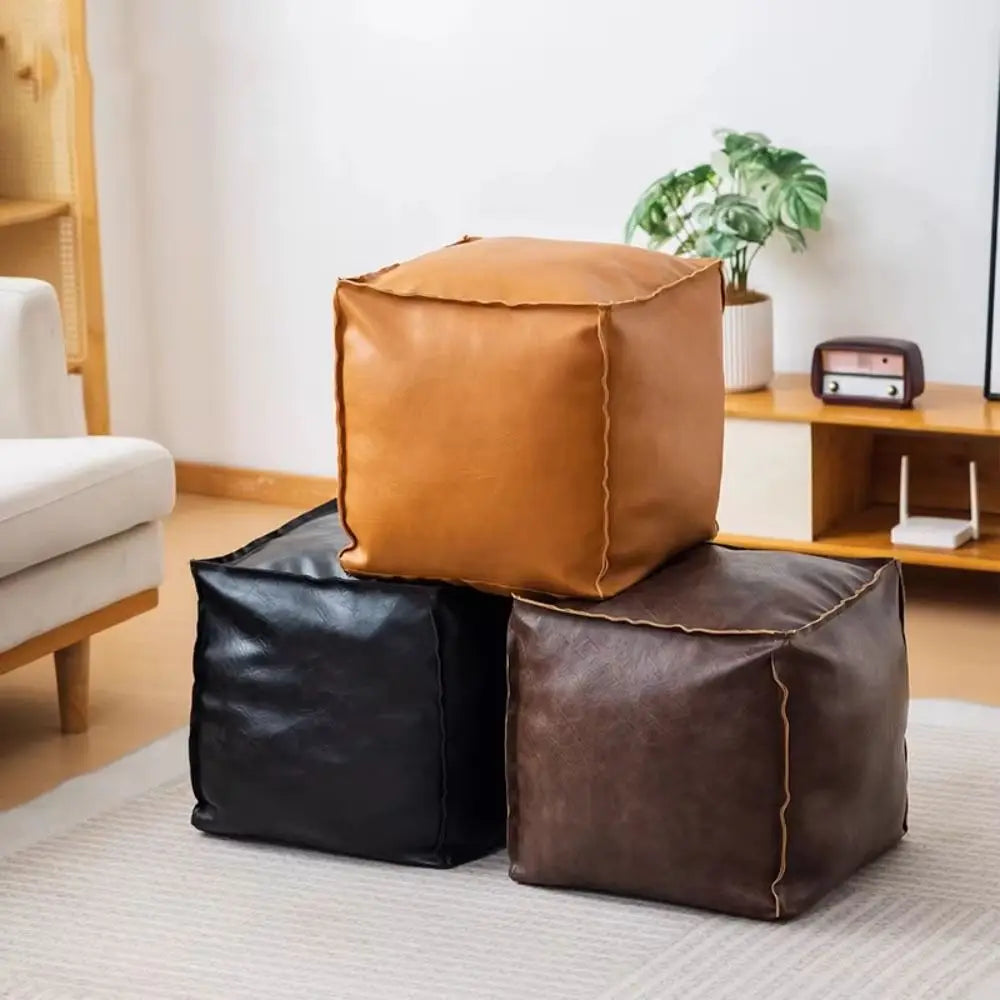 Pouf de Rangement en Cuir PU - Style Nordique Empilable