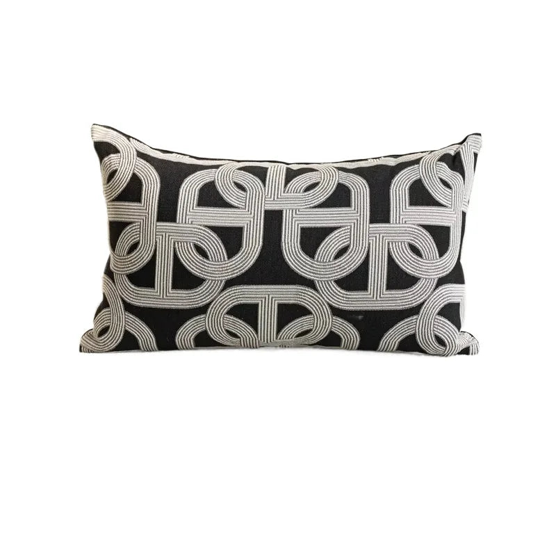 Housse de Coussin Jacquard Géométrique Gris Avoine Luxe Minimaliste