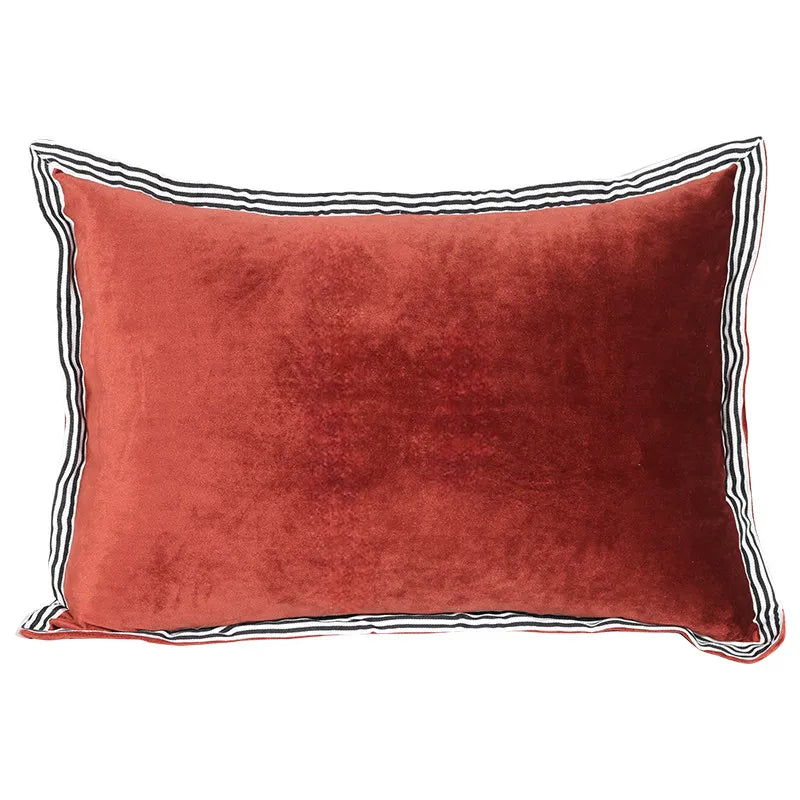 Beige & Gold Striped Lumbar Pillow Cover – Velvet Patchwork, 45x65cm