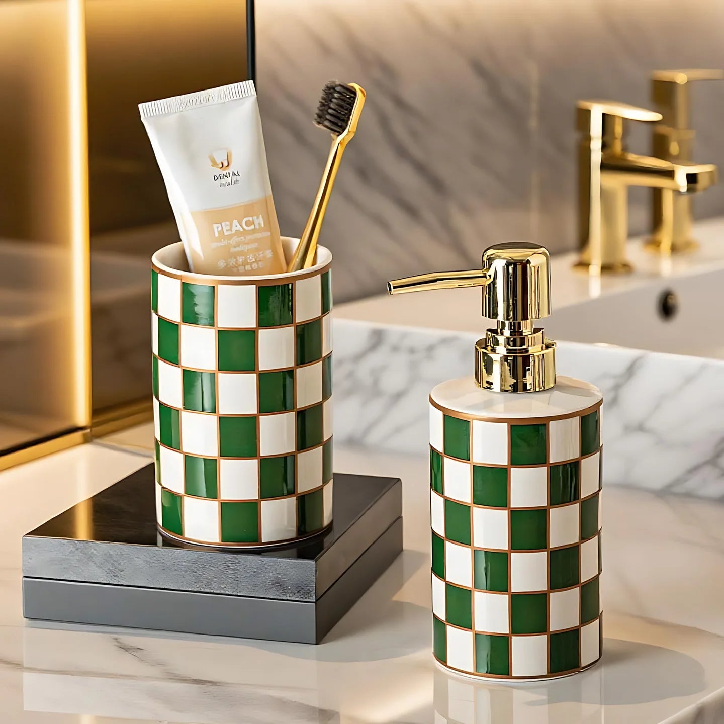 Ceramic Soap Dispenser – Grid Pattern Lotion Bottle