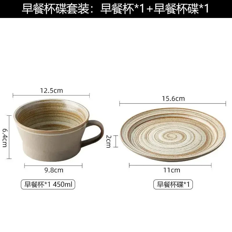 Ensemble Tasses en Poterie Rétro Faites Main avec Soucoupes
