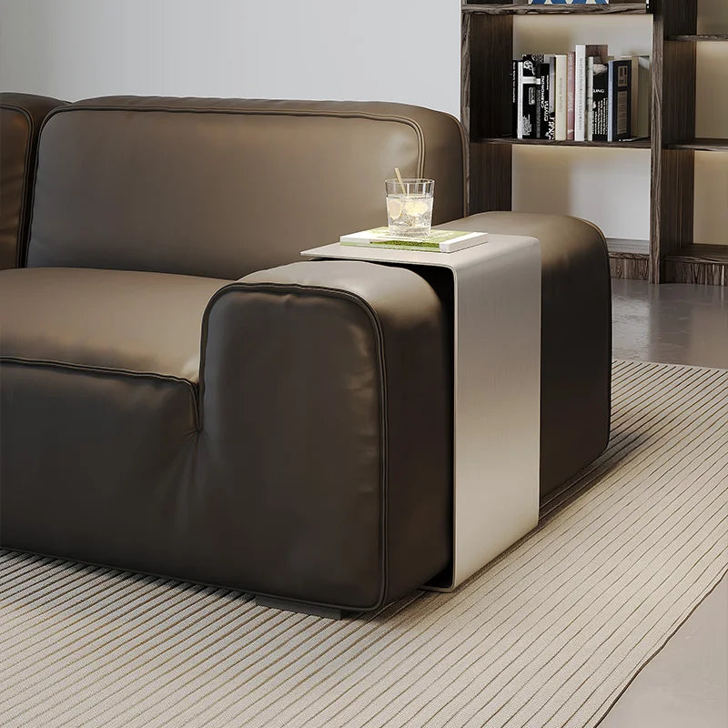 Table d'Appoint Inox Brossé - Style Italien Minimaliste