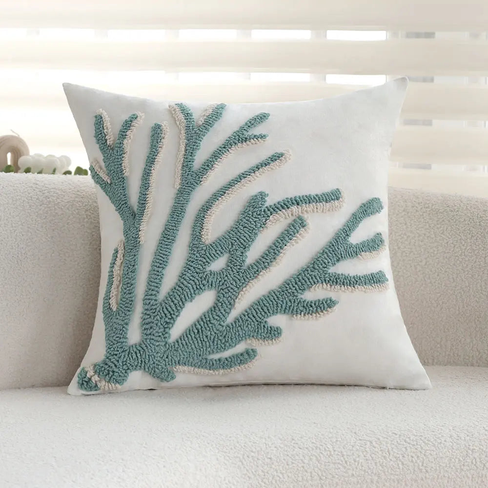 Housse de Coussin Capitonnée Motif Coquillage - Esprit Bord de Mer