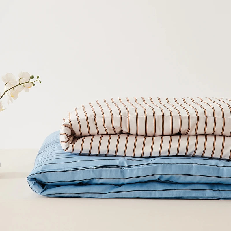 Housse de Couette Coton Rayée Douce pour Toute la Famille