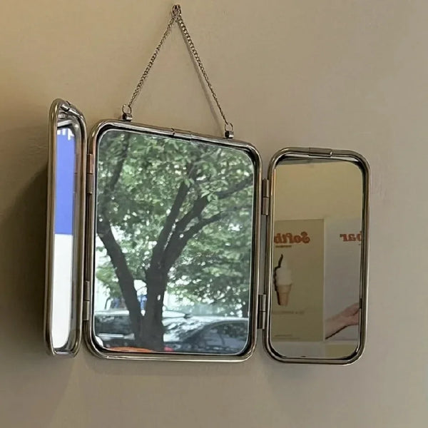 Miroir Trifold Carré Métal Style Minimaliste
