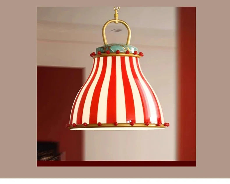 Suspension Verre Coloré Rayures Rouge Bonbon Rétro