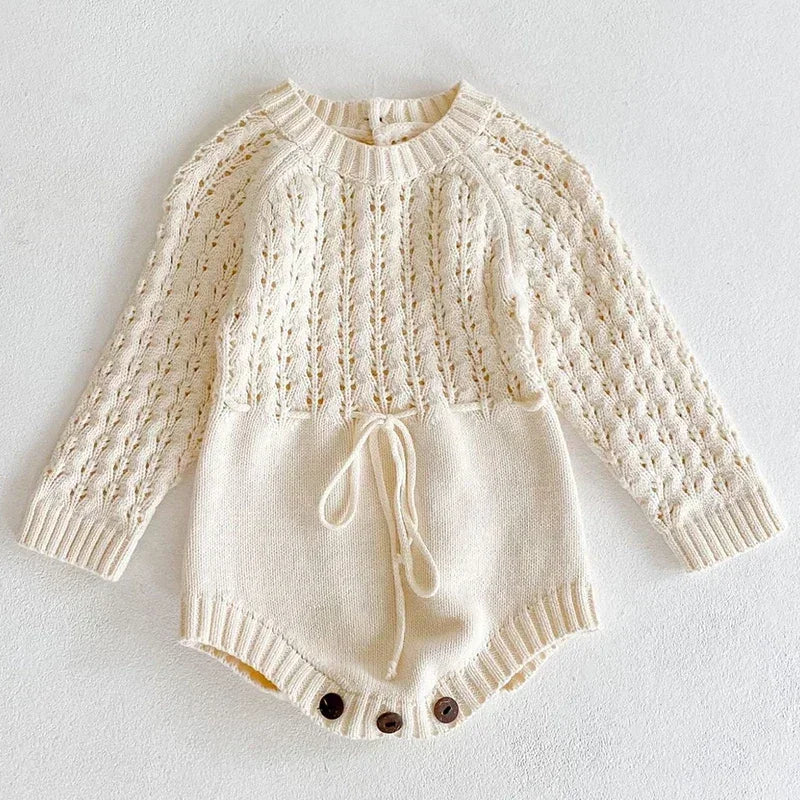 Barboteuse Fille Tricot Ajouré Manches Longues