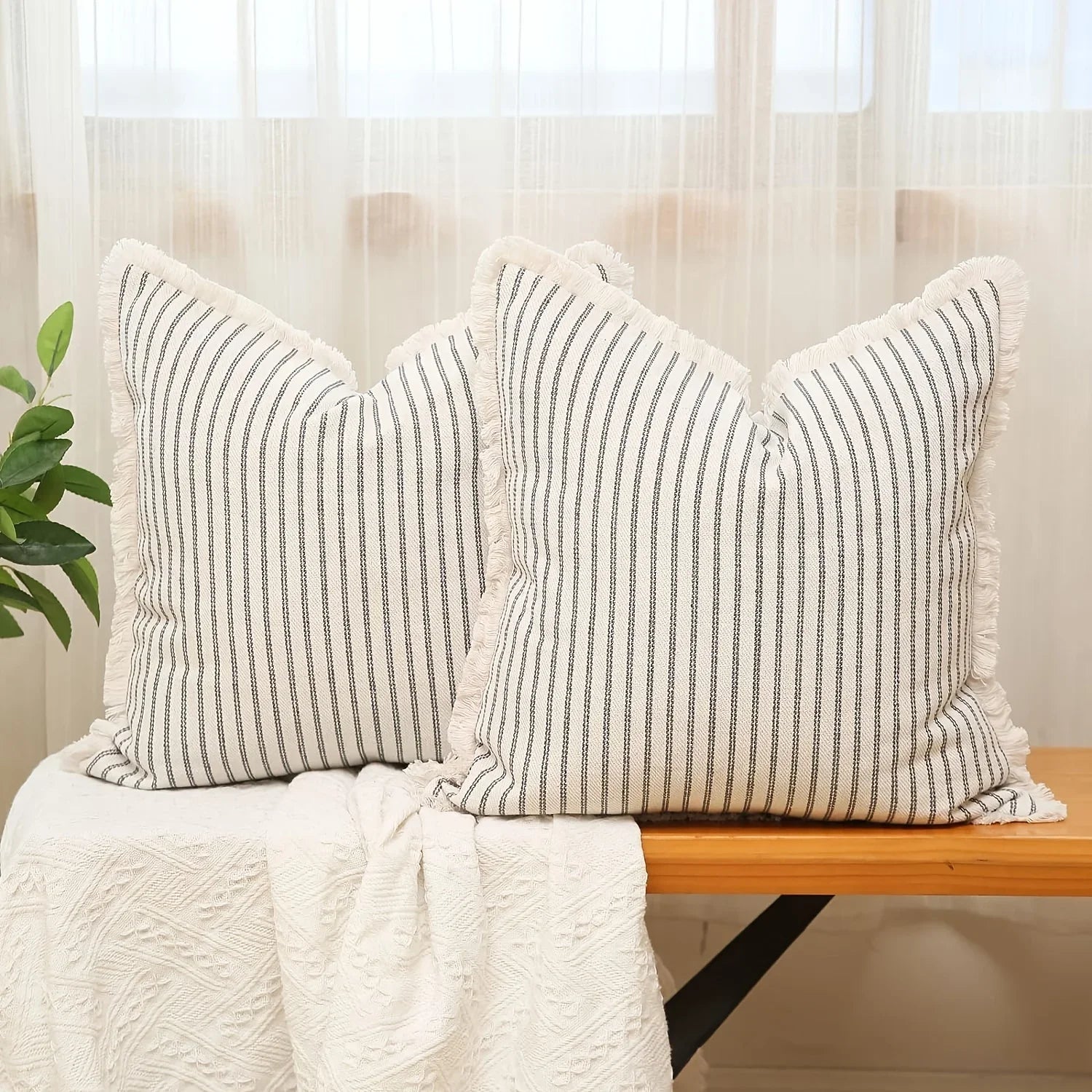 Housse de Coussin Rayée Confortable Style Décontracté