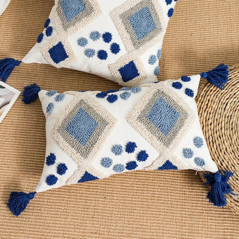 Housse de Coussin Bohème Capitonnée à Franges