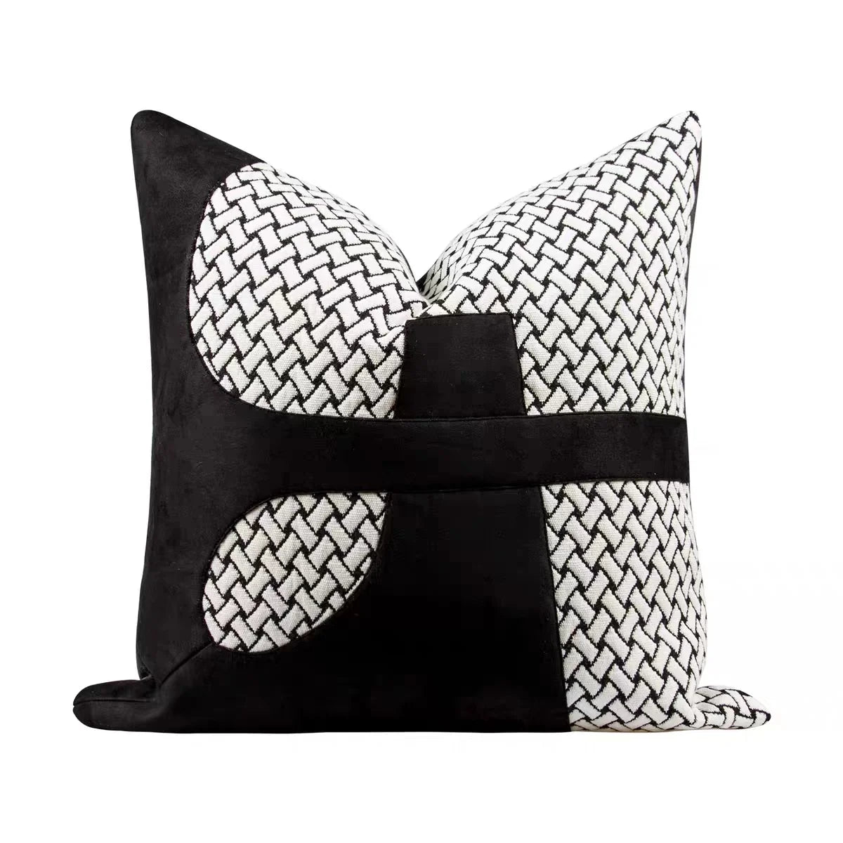 Housse de Coussin Daim Motif Géométrique Noir et Blanc
