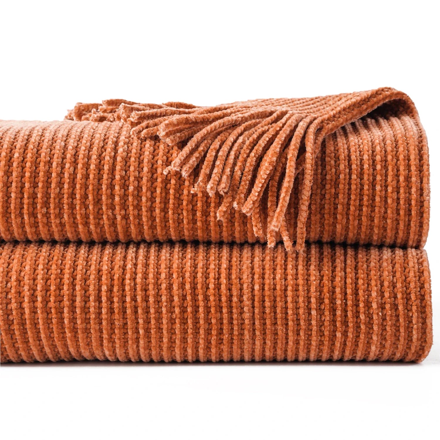 Jeté Chenille à Franges - Style Farmhouse Rouille
