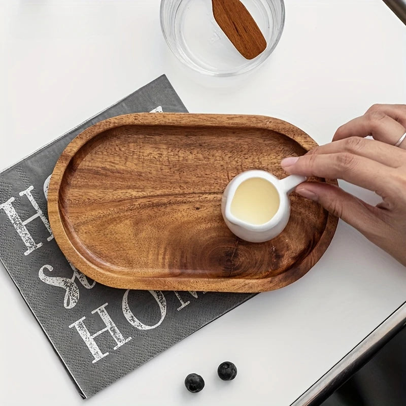 Assiette Ronde en Bois Massif Style Japonais