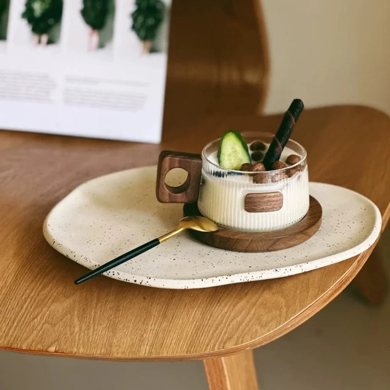 Tasse en Verre avec Poignée en Bois de Noyer