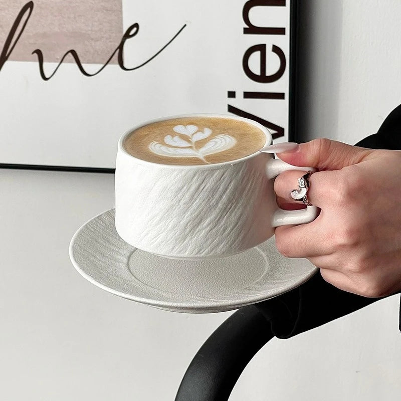 Tasse en Céramique Motif Pierre Rétro avec Soucoupe