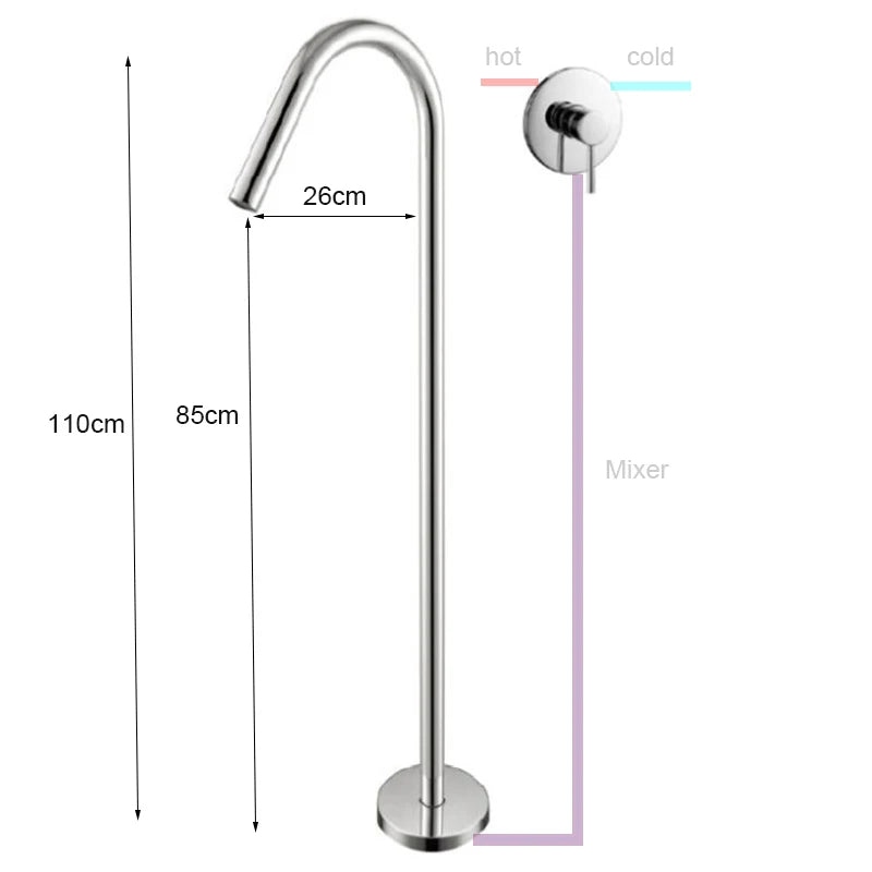 Robinet de Baignoire sur Pied Noir Cascade Pivotant