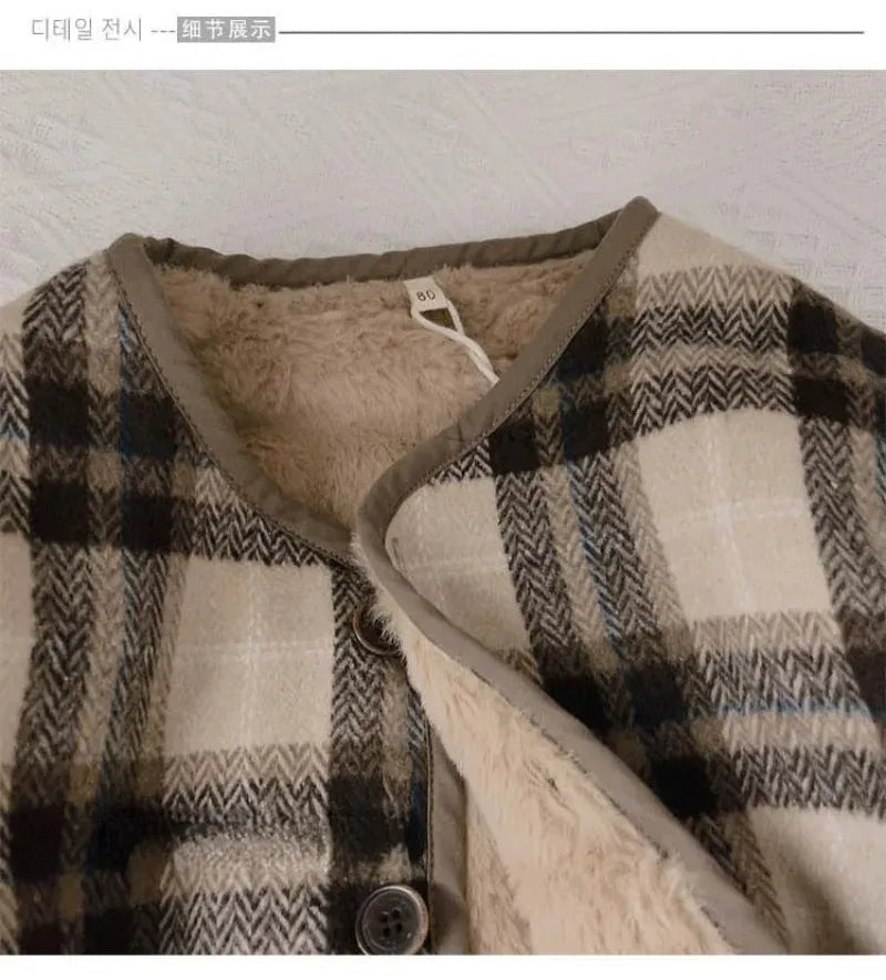 Manteau Enfant en Laine à Carreaux Peluche