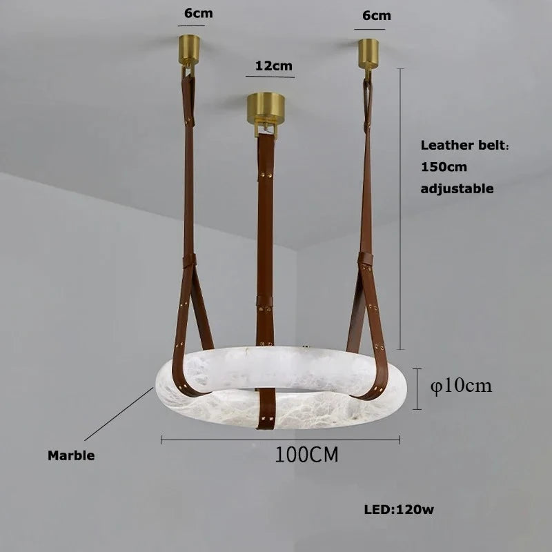Suspension Ronde Cuir et Cuivre Marbre Espagnol Haut de Gamme
