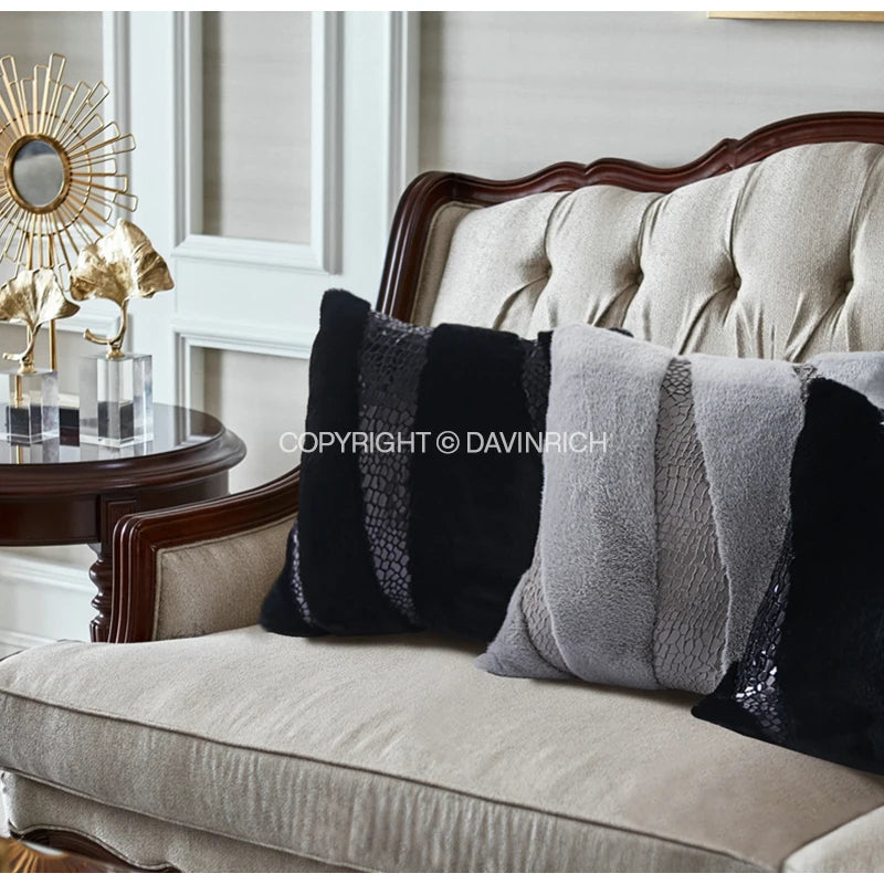 Housse de Coussin Fourrure Renard Sequins Style Italien Moderne