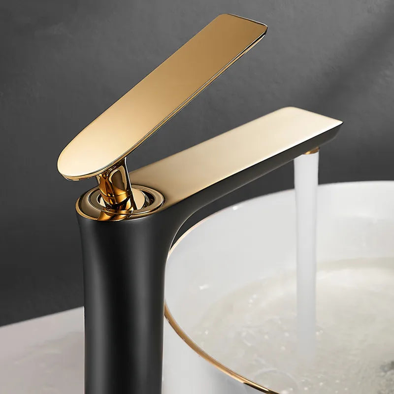 Robinet de Lavabo Cuivre Noir et Or Rehaussé