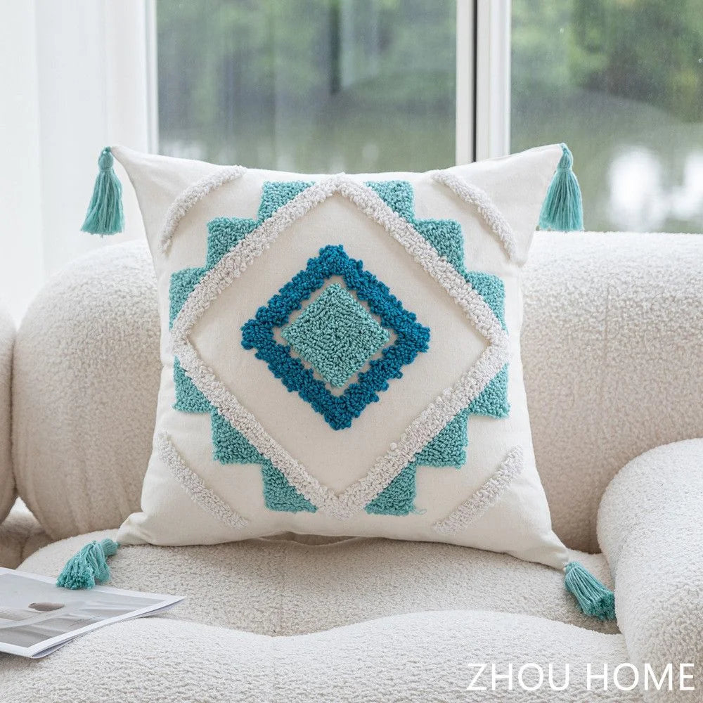 Housse de Coussin Bohème Capitonnée à Franges