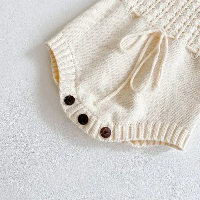 Barboteuse Fille Tricot Ajouré Manches Longues